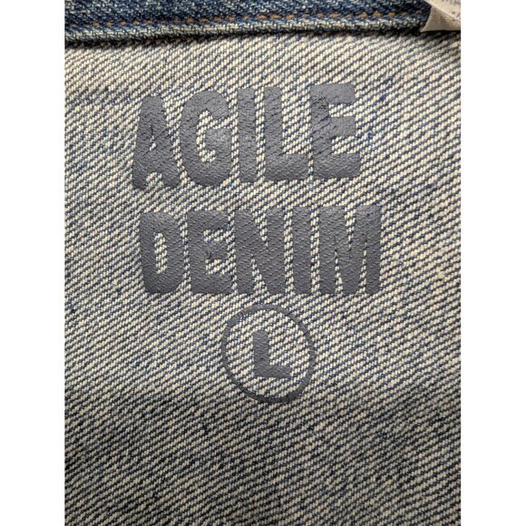 Agile Denim Vest Mens Large Distressed Trucker Button Front Sleeveless Pockets - Picture 11 of 14